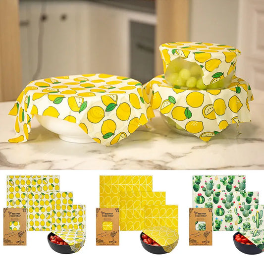 3Pcs/Set Cotton Beeswax Wrap Cloth Reusable Natural Food Grade