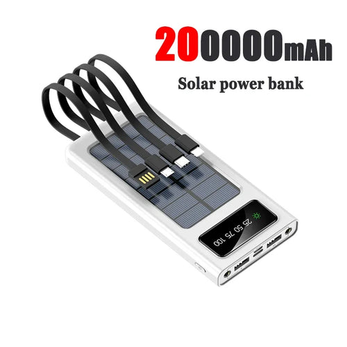 200000mAh Solar Power Bank Ultra Capacity USB 4 in1 Super Fast